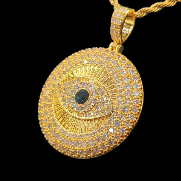 22"Rope Chain - 14K Gold Finish Evil Eye Amulet. - Picture 3 of 7